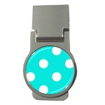 Polka Dots - White on Bright Turquoise Money Clip (Round)
