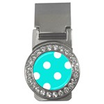 Polka Dots - White on Bright Turquoise Money Clip (CZ)