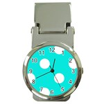 Polka Dots - White on Bright Turquoise Money Clip Watch
