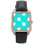 Polka Dots - White on Bright Turquoise Rose Gold Leather Watch