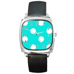 Polka Dots - White on Bright Turquoise Square Metal Watch