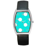 Polka Dots - White on Bright Turquoise Barrel Style Metal Watch