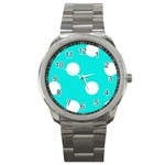 Polka Dots - White on Bright Turquoise Sport Metal Watch