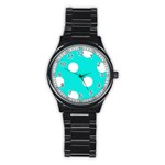 Polka Dots - White on Bright Turquoise Stainless Steel Round Watch