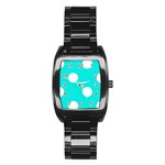 Polka Dots - White on Bright Turquoise Stainless Steel Barrel Watch