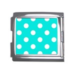 Polka Dots - White on Bright Turquoise Mega Link Italian Charm (18mm)