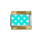 Polka Dots - White on Bright Turquoise Gold Trim Italian Charm (9mm)