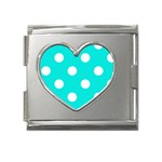 Polka Dots - White on Bright Turquoise Mega Link Heart Italian Charm (18mm)