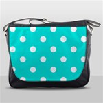 Polka Dots - White on Bright Turquoise Messenger Bag