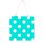 Polka Dots - White on Bright Turquoise Grocery Light Tote Bag