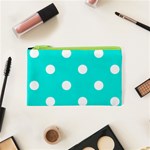 Polka Dots - White on Bright Turquoise Canvas Cosmetic Bag (XS)