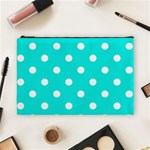 Polka Dots - White on Bright Turquoise Cosmetic Bag (L)