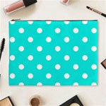 Polka Dots - White on Bright Turquoise Cosmetic Bag (XL)