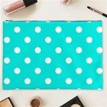Polka Dots - White on Bright Turquoise Cosmetic Bag (XXL)