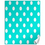 Polka Dots - White on Bright Turquoise Canvas 11  x 14 