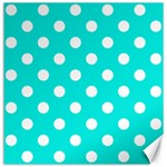 Polka Dots - White on Bright Turquoise Canvas 16  x 16 
