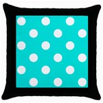 Polka Dots - White on Bright Turquoise Throw Pillow Case (Black)