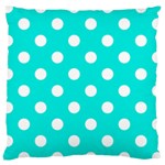 Polka Dots - White on Bright Turquoise Large Cushion Case (One Side)