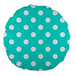 Polka Dots - White on Bright Turquoise Large 18  Premium Round Cushion