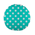 Polka Dots - White on Bright Turquoise Standard 15  Premium Flano Round Cushion