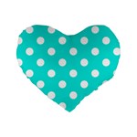 Polka Dots - White on Bright Turquoise Standard 16  Premium Heart Shape Cushion