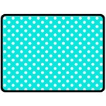 Polka Dots - White on Bright Turquoise Double Sided Fleece Blanket (Large) (Two Sides)