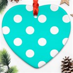 Polka Dots - White on Bright Turquoise Heart Ornament (Two Sides)