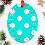 Polka Dots - White on Bright Turquoise Ornament (Bell) Ornament (Oval Filigree)
