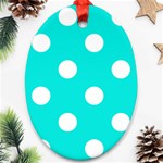 Polka Dots - White on Bright Turquoise Oval Ornament (Two Sides)
