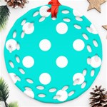 Polka Dots - White on Bright Turquoise Round Filigree Ornament (Two Sides)