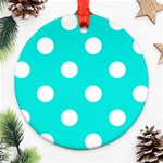 Polka Dots - White on Bright Turquoise Round Ornament (Two Sides)