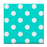 Polka Dots - White on Bright Turquoise Tile Coaster