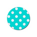 Polka Dots - White on Bright Turquoise Rubber Coaster (Round)