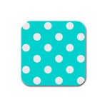 Polka Dots - White on Bright Turquoise Rubber Square Coaster (4 pack)