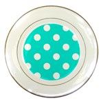 Polka Dots - White on Bright Turquoise Porcelain Plate