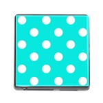 Polka Dots - White on Bright Turquoise Memory Card Reader (Square)