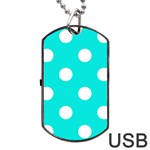Polka Dots - White on Bright Turquoise Dog Tag USB Flash (Two Sides)