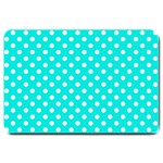 Polka Dots - White on Bright Turquoise Large Doormat
