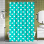 Polka Dots - White on Bright Turquoise Shower Curtain 48  x 72  (Small)