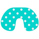 Polka Dots - White on Bright Turquoise Travel Neck Pillow