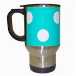 Polka Dots - White on Bright Turquoise Travel Mug (White)
