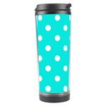 Polka Dots - White on Bright Turquoise Travel Tumbler
