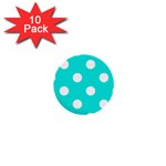 Polka Dots - White on Bright Turquoise 1  Mini Button (10 pack)