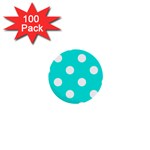 Polka Dots - White on Bright Turquoise 1  Mini Button (100 pack)
