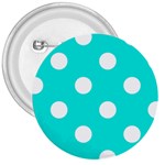 Polka Dots - White on Bright Turquoise 3  Button