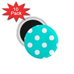 Polka Dots - White on Bright Turquoise 1.75  Magnet (10 pack)