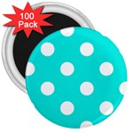 Polka Dots - White on Bright Turquoise 3  Magnet (100 pack)