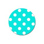 Polka Dots - White on Bright Turquoise Magnet 3  (Round)