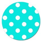 Polka Dots - White on Bright Turquoise Magnet 5  (Round)