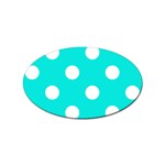 Polka Dots - White on Bright Turquoise Sticker (Oval)
